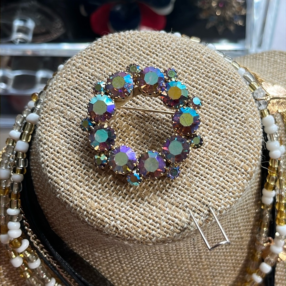 Vintage AB (Aurora Borealis) Crystal brooch